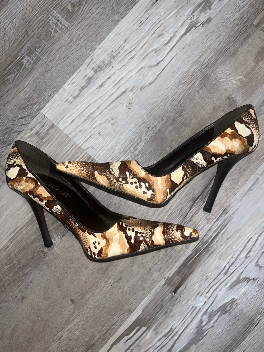 Aldo Brown and Cream Print Pointed Toe Stiletto Pumps